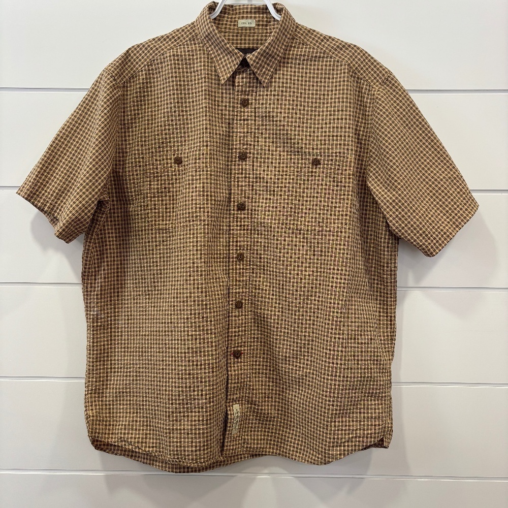 Eddie Bauer men's short sleeve check pattern short sleeve cool dry shirt size L